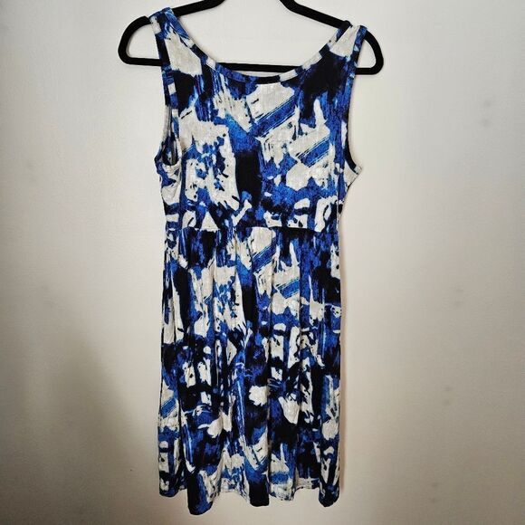 Willi Smith Dress Tank Mini Blue Pattern Business Casual Cocktail Neutral Trendy - Picture 5 of 9